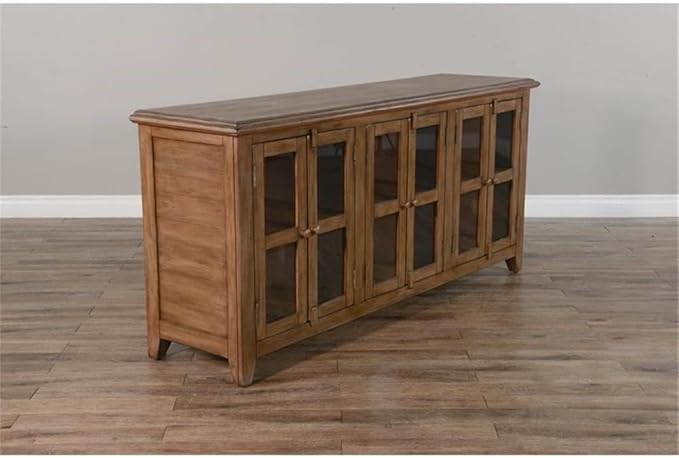 Pemberly Row Doe Valley 70" Transitional Wood TV Cabinet, Taupe Brown Finish, Mahogany Solids and Veneers, Adjustable Shelves, Cord Management, Fits TVs Up to 80", Living Room Media Console