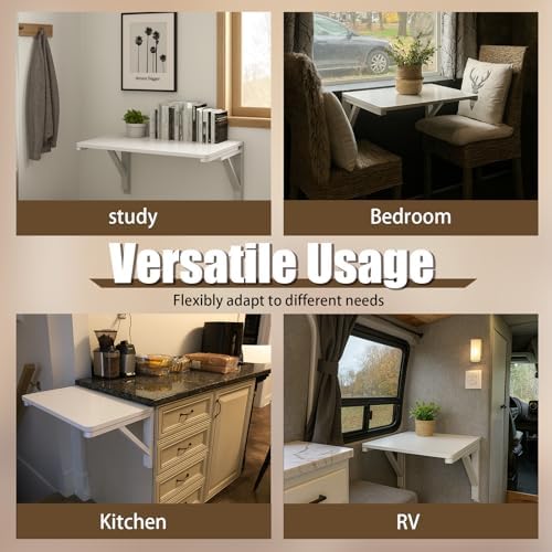 MM MELISEN Wall Mounted Folding Table, 29.5"L x 19.6"W, White, Spac...