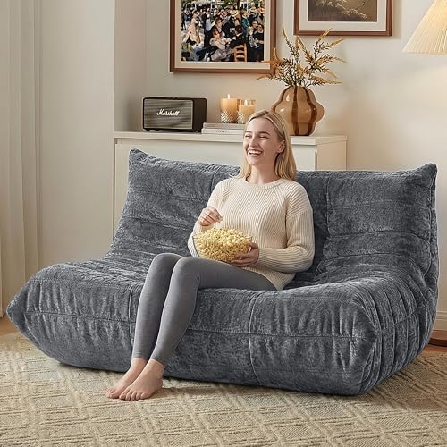 HABUTWAY Giant Bean Bag Chairs Loveseat for Adults,2 Seater,Grey | Loveseat F...