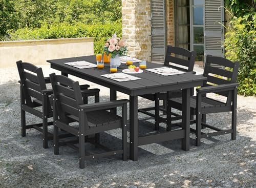 SERWALL 5 Pcs HDPE Patio Dining Set, Outdoor Dining Set for 4, Black
