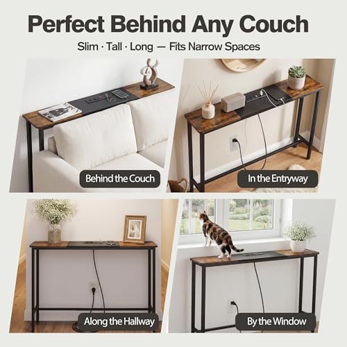 8.6" Narrow Console Table Behind Couch, 39.7” L x 32.3” H, Slim Sofa Tab...