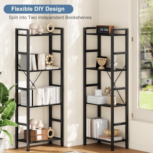DUMOS Triple Column 4 Tier Bookshelf, Wide Industrial Bookcase, Black