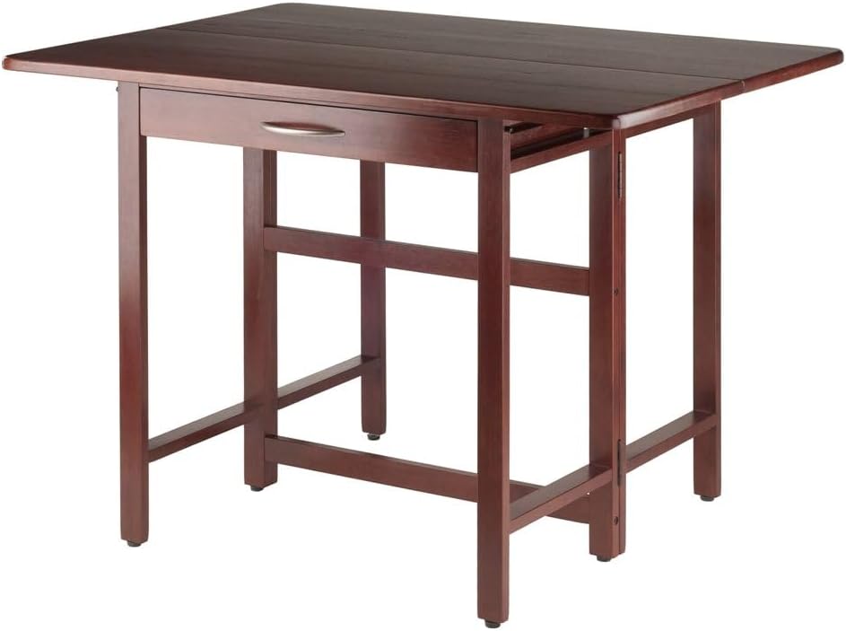 Furnifact Walnut Folding Dining Table – Compact Drop Leaf Table – Space-Savin...