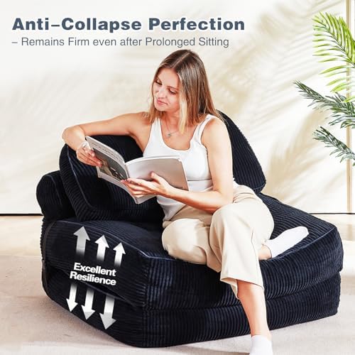 Folding Futon Sleeper Sofa Bed Chair, No Assembly, Black 3 | Dual-layer flann...