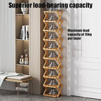 The 9-Tier No-Assembly Bamboo Rack, 3/5/7/9/10 Tier Bamboo Shoe Rack, Foldable Bamboo Shoe Organizer, Narrow Shoe Shelf for Entryway, Closet, Corner, Bedroom, Hallway (Brown, 10tier)