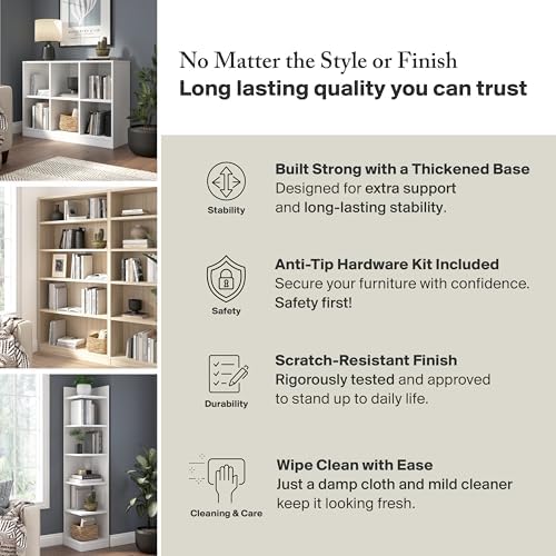 Bush Home Small 2 Shelf Bookcase, 2 Tier Bookshelf Storage Cabinet with Adjus...