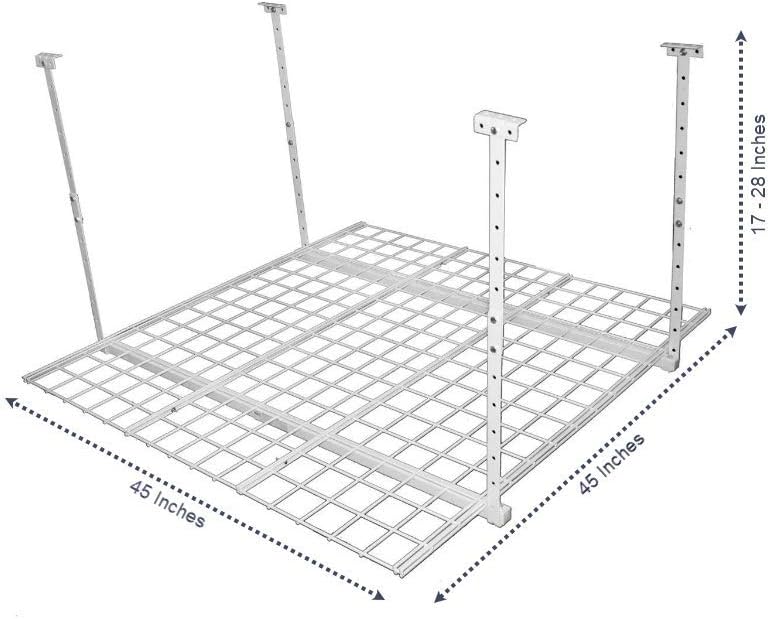 HyLoft Overhead adjustable Garage Storage Rack,Heavy Duty Steel Garage Storage System, 45-Inch x 45-Inch, White