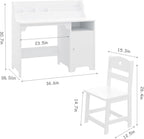 White Kids Desk with Chair, Study Desk for Boys Girls with Hutch, Storage Cabinet, Wooden Children Study Table, Student Writing Desk Computer Workstation for Kids Bedroom & Study Room,White