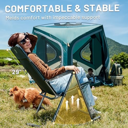 Timber Ridge 3-Level Adjustable Rocking Camping Chair, Ergonomic Padded High ...