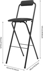 1Pcs Folding Bar Stool with Backrest – 27.5" Tall Foldable Stool Chair Counter Height Stool, Heavy Duty 275LBS Capacity, Carbon Steel Frame, PU Padded Seat, for Kitchen Counter Home Camping (Black)