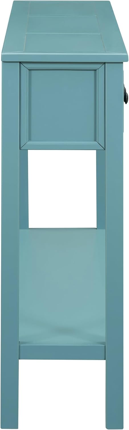 Merax 60" Long Entryway Table with 2 Size Drawers, Turquoise Green | Rus...
