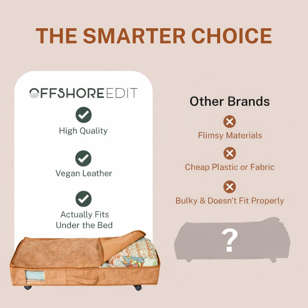 Premium Vegan Leather Under Bed Storage with Wheels | Low Profile Rolling Storage Box with Metal Frame | Pull-Out Underbed Organizer for Clothes, Shoes & Books | Space-Saving Storage Solution