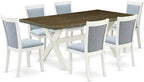 East West Furniture X077MZ015-7 7 Piece Dining Room Table Set Consist of a Rectangle Kitchen Table with X-Legs and 6 Baby Blue Linen Fabric Parson Dining Chairs, 40x72 Inch, Multi-Color