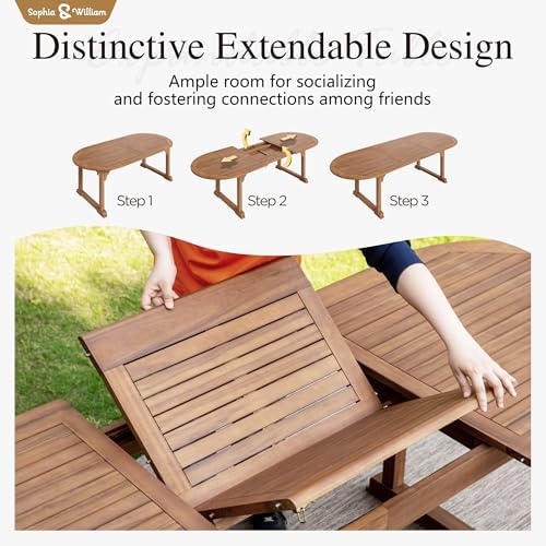 Sophia & William Outdoor Wood Dining Set for 8, Expandable Acacia Table
