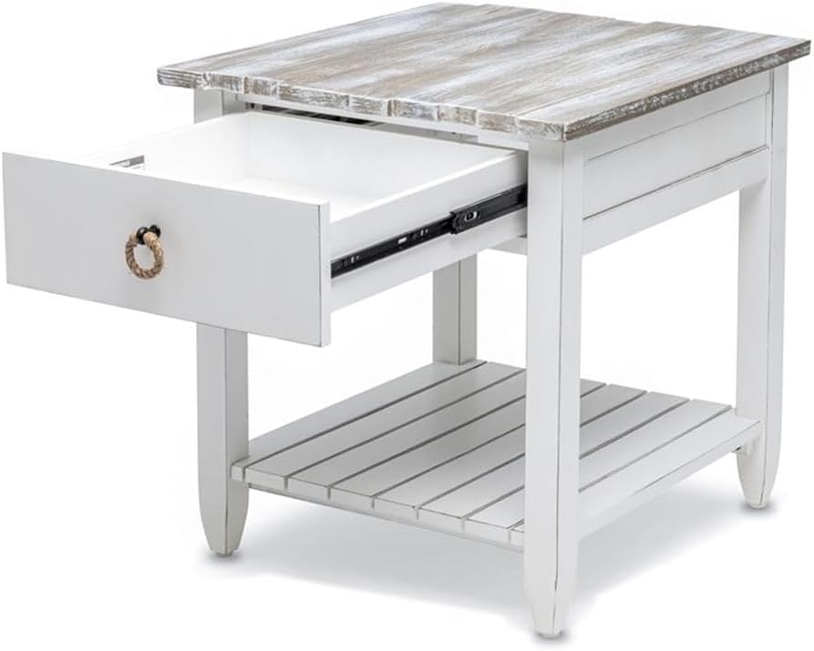 Pemberly Row Contemporary Wood End Table with Drawer, White/Gray Finish, 24&q...