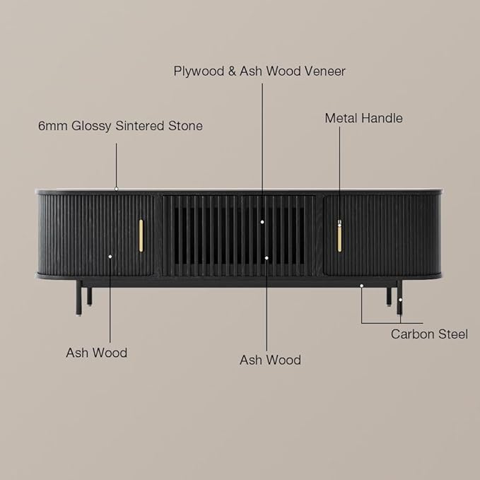 POVISON Fully-Assembled Sliding Tambour Door TV Stand, Mid Century Modern Sin...