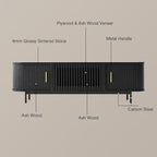POVISON Fully-Assembled Sliding Tambour Door TV Stand, Mid Century Modern Sintered Stone TV Console, Wood Media Console for 85 Inch TV, Entertainment Center with Storage Cabinet(Black, 94.49")