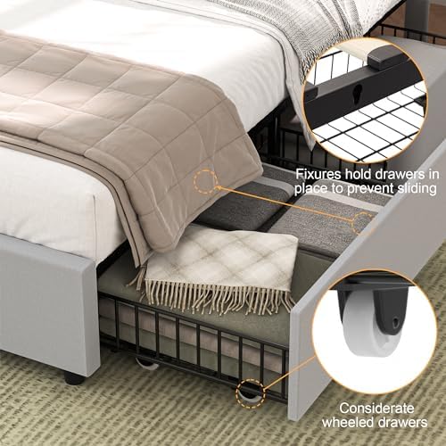 VECELO Full Size Bed Frame with 4 Drawers, Adjustable Tufted Button Headboard...