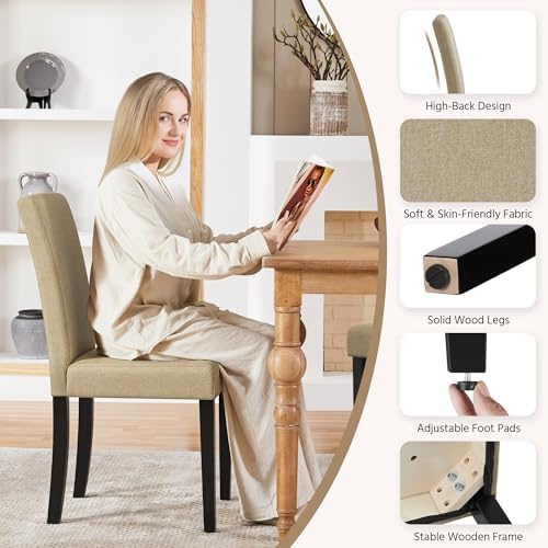 Yaheetech Dining Chairs Set of 4 Upholstered Kitchen Chairs Khaki