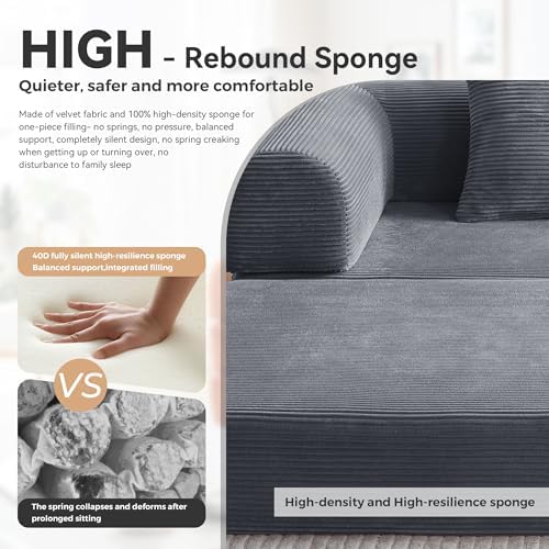 79"Round Arm Sofa with High Backrest Pillow for Living Room (Dark Gray) ...