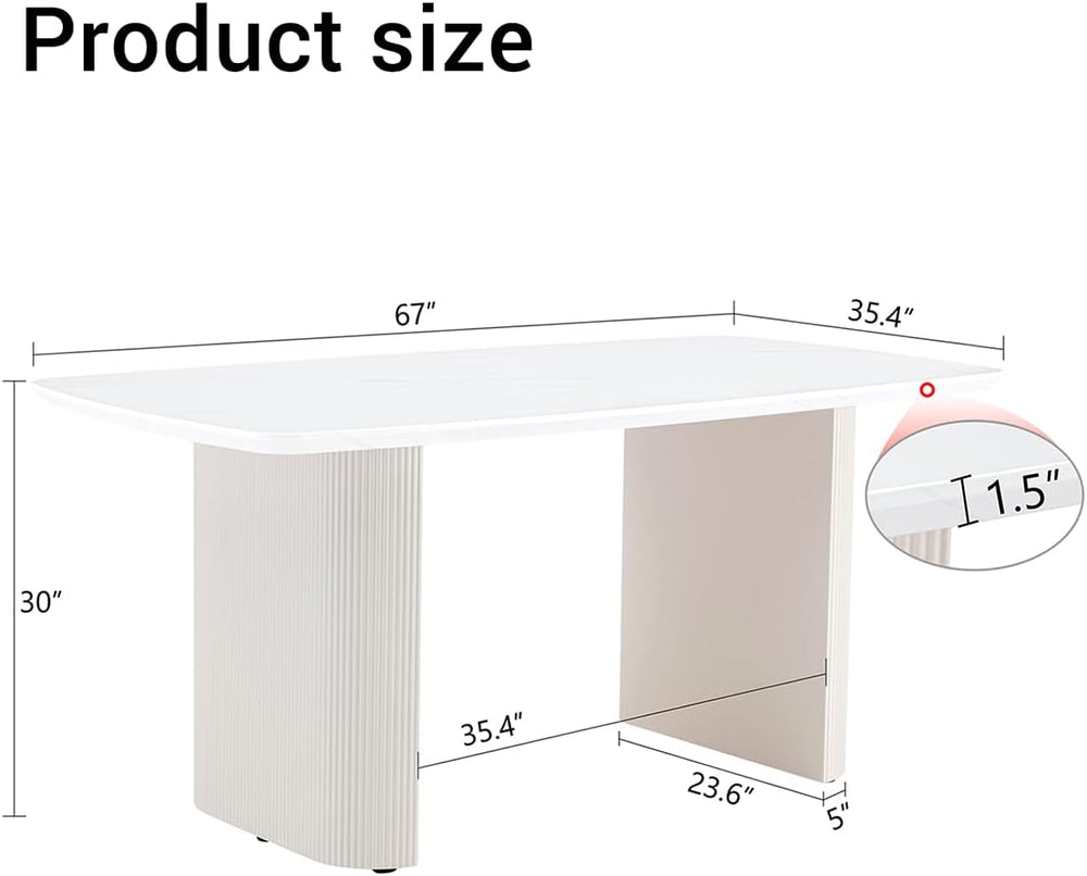 White Oval Dining Table, 67'' Dining Room Table for 4-8 People, Moder...