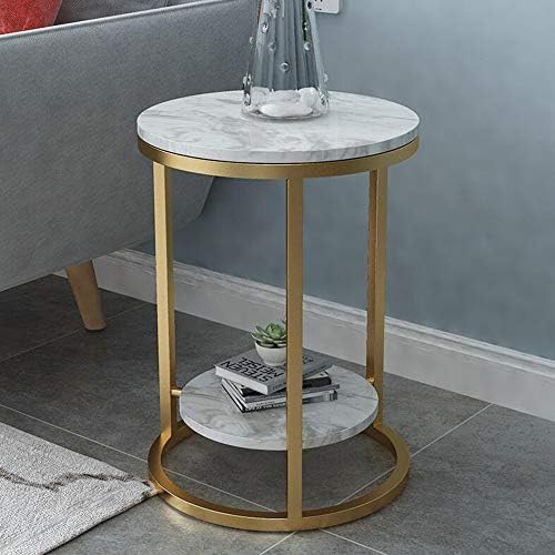 Telephone Table, 2 Layer White Marble Print Side Table,with Gold Metal Frame,...