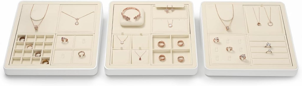 Oirlv Microfiber Jewelry Tray Showcase Display Necklace Bracelet Ring Showcase Display Empty Plate(Beige)