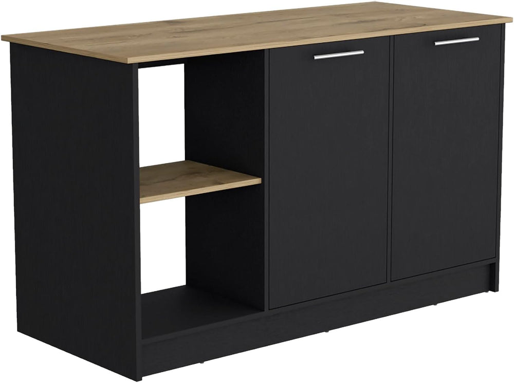 Kitchen Island with Large Top Surface and Double Door Cabinet | Includes doub...