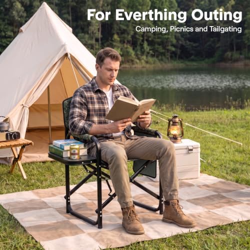 SereneLife Portable Director Chair, Folding Camping Chair with Side Table, Cu...