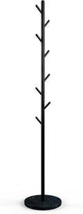Coat Rack with Real Marble Base, Freestanding Metal Clothing Rack with 8 Hooks, Modern Hall Tree for Entryway, Bedroom & Office, Space Saving Coat Hanger Stand for Small Spaces (Black)
