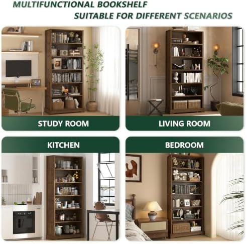 TVU 6 Tiers Wooden Bookshelf, 77.2" Tall Farmhouse Style Open Bookcase, ...