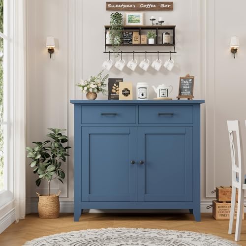 HORSTORS Farmhouse Kitchen Storage Cabinet, Small Buffet, Coffee Bar, Blue