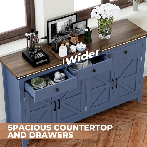 VVFLU 63" Sideboard Buffet Cabinet with Storage, Coffee Bar with 3 Drawe...