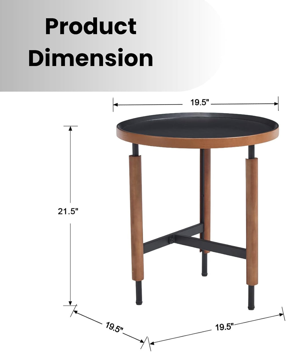 DUOMAY Modern Round Wood Side Table, 19.5'' Wide End Table with T-Sha...