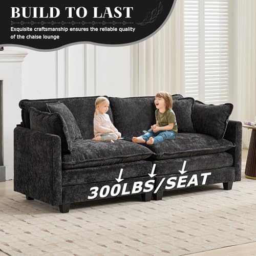 SoarFlash 149.61" Chenille U Shaped Modular Sofa with Ottoman,Black