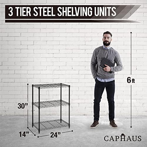CAPHAUS 3/4/5-Tier Adjustable Height Wire Shelving Unit, Metal Steel Storage Shelve, Rack Shelving, Garage Shelving Storage Organizer, Utility Storage Shelf, 3-Tier Without Wheels, Black