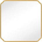 Gold Bathroom Mirror for Wall 36" x 36" Square Bathroom Vanity Mirror Farmhouse, Large Rounded Rectangle Mirror, Anti-Rust, Tempered Glass, Hangs Horizontally or Vertically