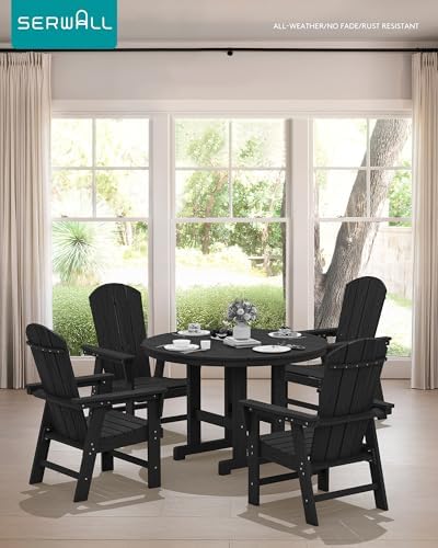 SERWALL 5-Piece Patio Dining Set, 45" Table & 4 Adirondack Chairs, B...