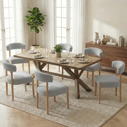 VKNOW Wooden Dining Chairs Set of 6 with Rubberwood Legs, Curved Backrest