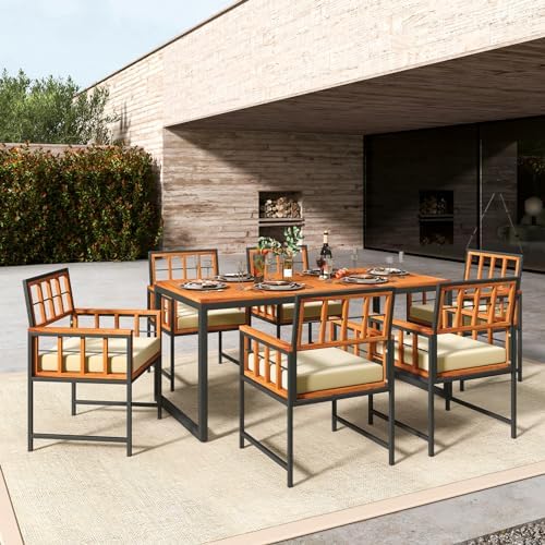 Tangkula 7 Pieces Patio Dining Set, Outdoor Acacia Wood Table and Chairs with...