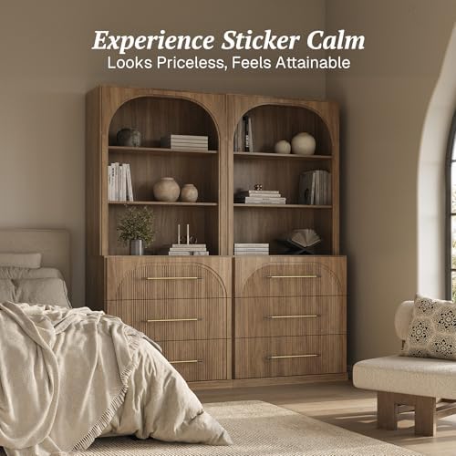 BELLEZE Display Storage Cabinet with Hutch Set of 2, 72" Tall Wood Moder...