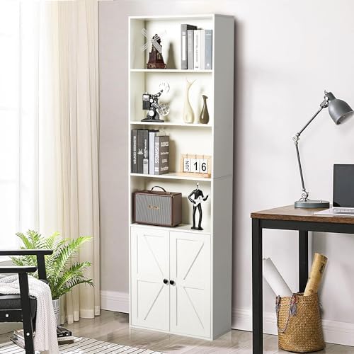 oneinmil 6 Tier Bookshelves and Bookcase with Doors Industrial Set of 2 Doubl...