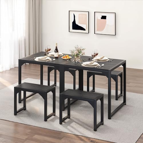 Gizoon Square Dining Table Set for 2, Kitchen Table with 2 Benches Black