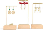 GemeShou 3pcs Beech wooden dangle earring stand holder, hoop earring displays for selling jewelry, mini brass earring hanger【Walnut Stand set-3pcs】