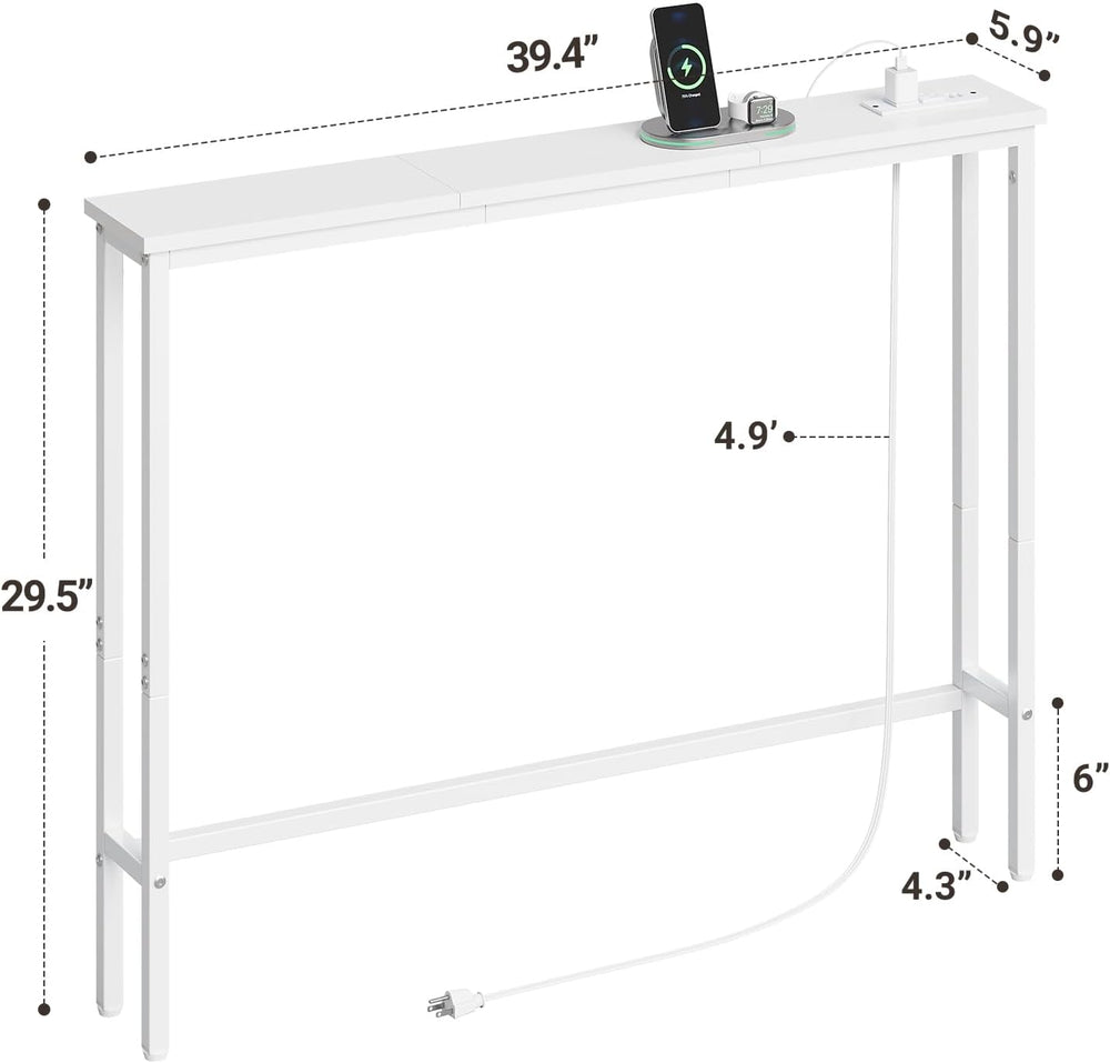 ELYKEN 39.4'' Narrow Console Table with Outlet, Sofa Table Behind Cou...