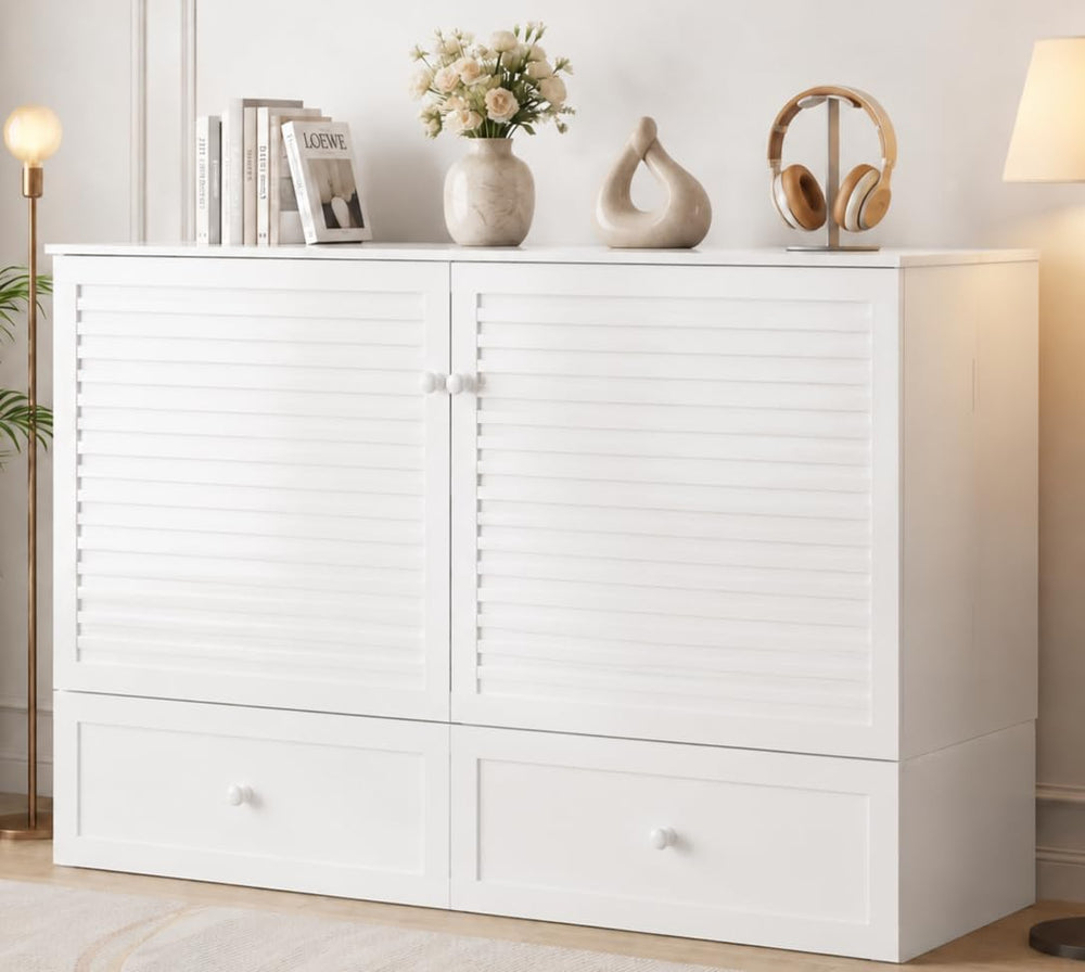 BALUS 63.3“W Murphy Bed Queen, Cabinet Bed with USB Ports & Large Storage...