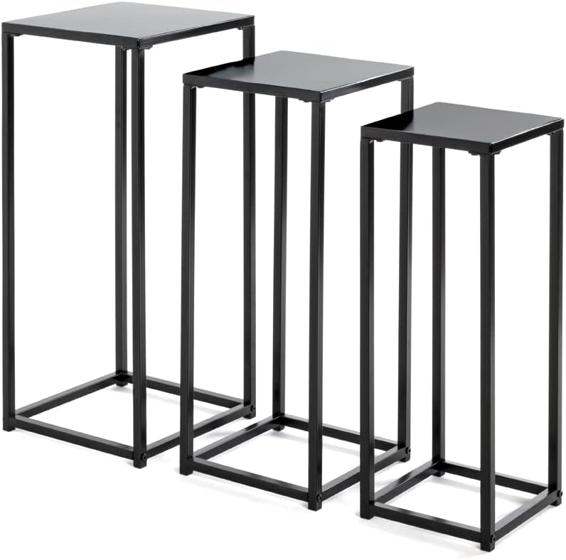 HAKU Möbel Flower column set of 3, metal, black, W 22 x D 22 x H 61 cm/W 26 x D 26 x H 66 cm/W 30 x D 30 x H 71 cm