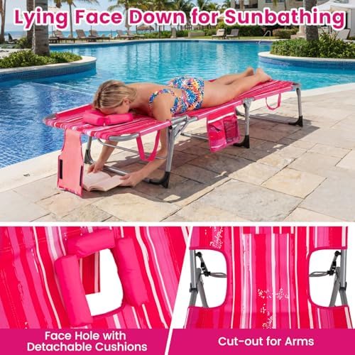 Goplus Tanning Chair, Folding Beach Lounge Chair with Face &Arm Hole, Pos...