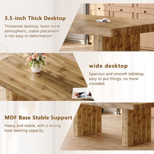 Wooden Dining Table for 6-10 People, 79-Inch Farmhouse Dining Room Table with...
