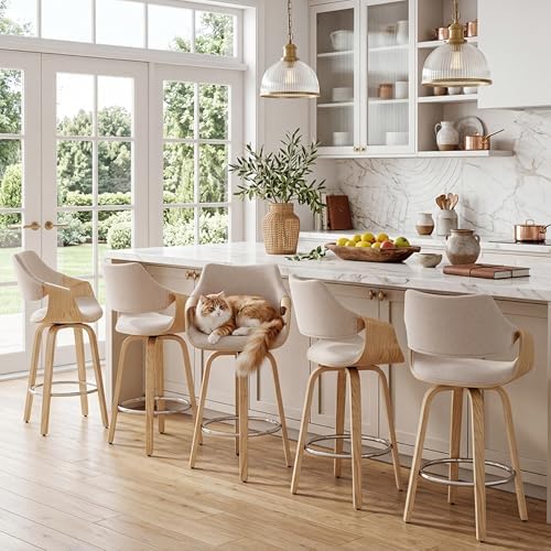 26'' Modern Barrel Swivel Counter Stools Counter Height Swivel Bar St...